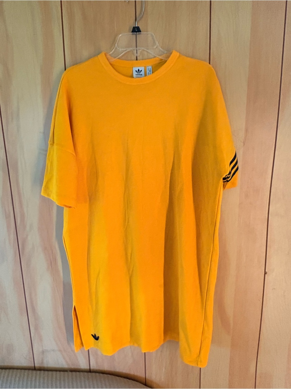 adidas Men’s Bright Yellow Short Sleeve Tee with Black Sleeve Stripes